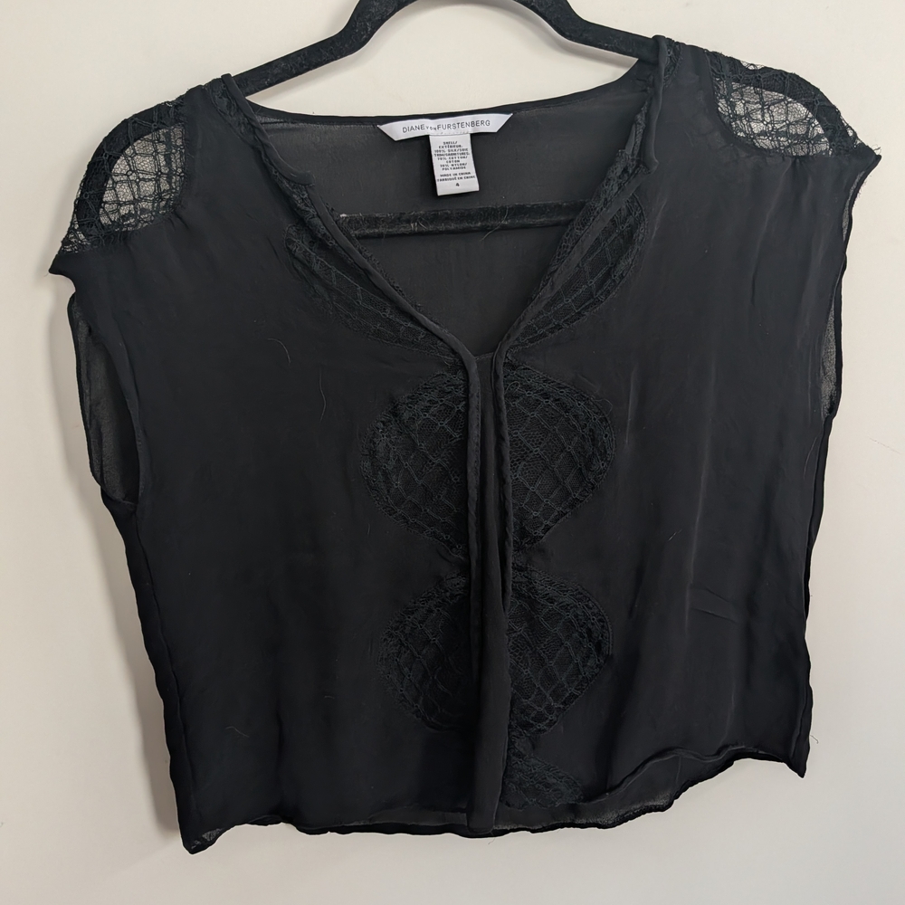 Diane Von Furstenberg Black Lace Detail Blouse